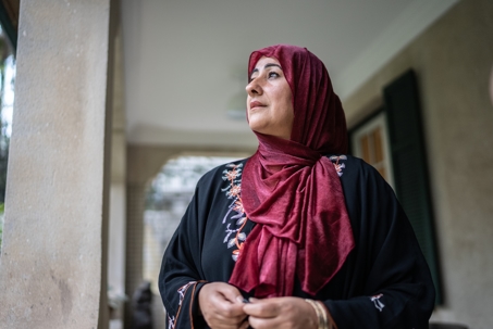Lebanese woman contemplating in the balcony